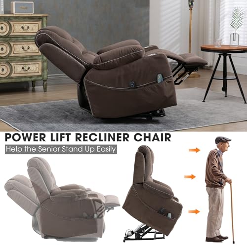 Power Lift Chair Lay Flat Recliner Infinite Position Electric Dual Motor Stand Up Lift Chair with Massage and Heat for Adults,Heavy Duty Recliners with 2 Remote Controls and Two Cup Holders