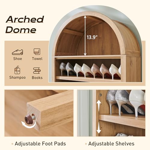 71" Tall Arched Bookshelf, 7 Tiers Arch Bookcase with Storage, Modern Farmhouse Book Shelf with Adjustable Shelves, Wood Bookshelf w/Open Display Shelves for Living Room, Office (Natural)