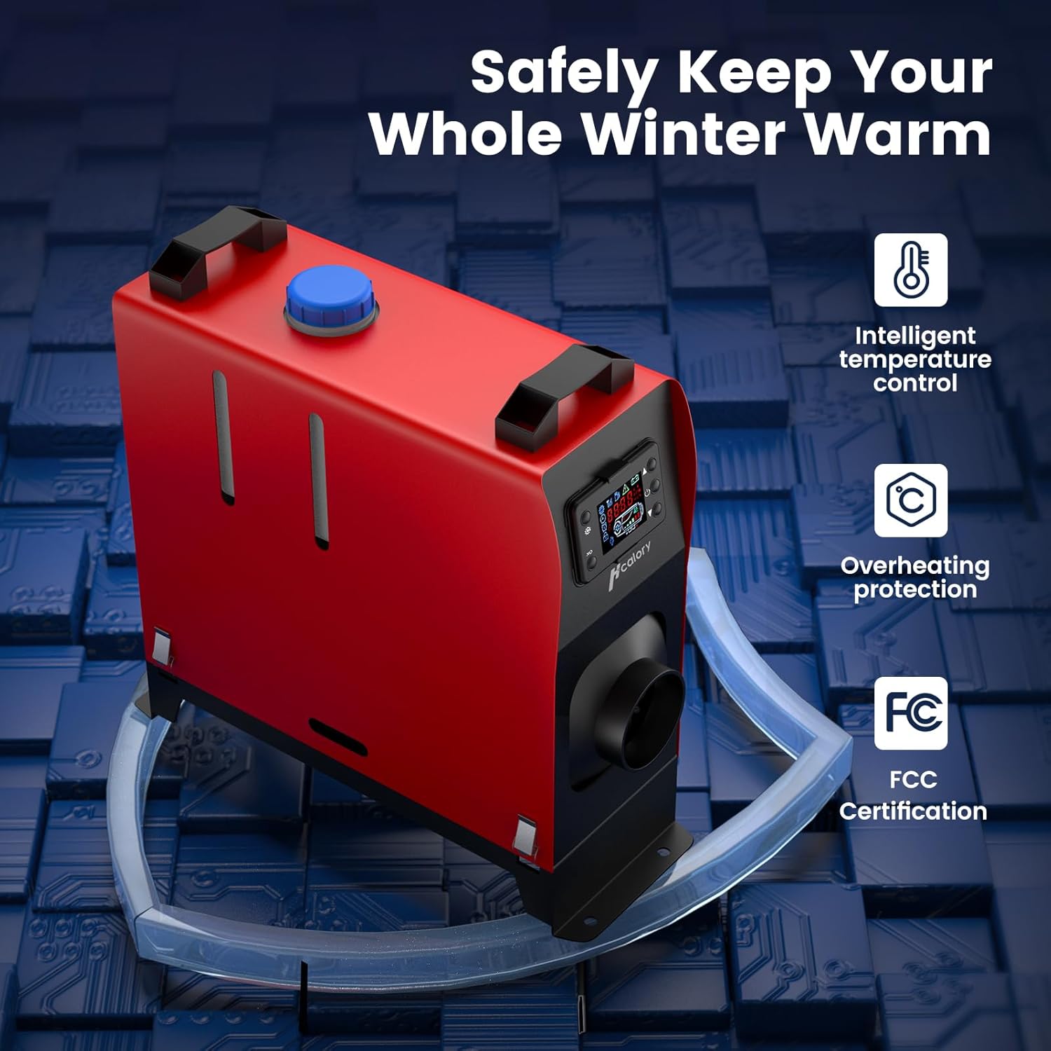 HCALORY 12V 8KW Diesel Heater All-in-one Car Heater Single Hole with Remote Control Digital Monitor for Car Trucks Boat Bus RV and Trailer, Red
