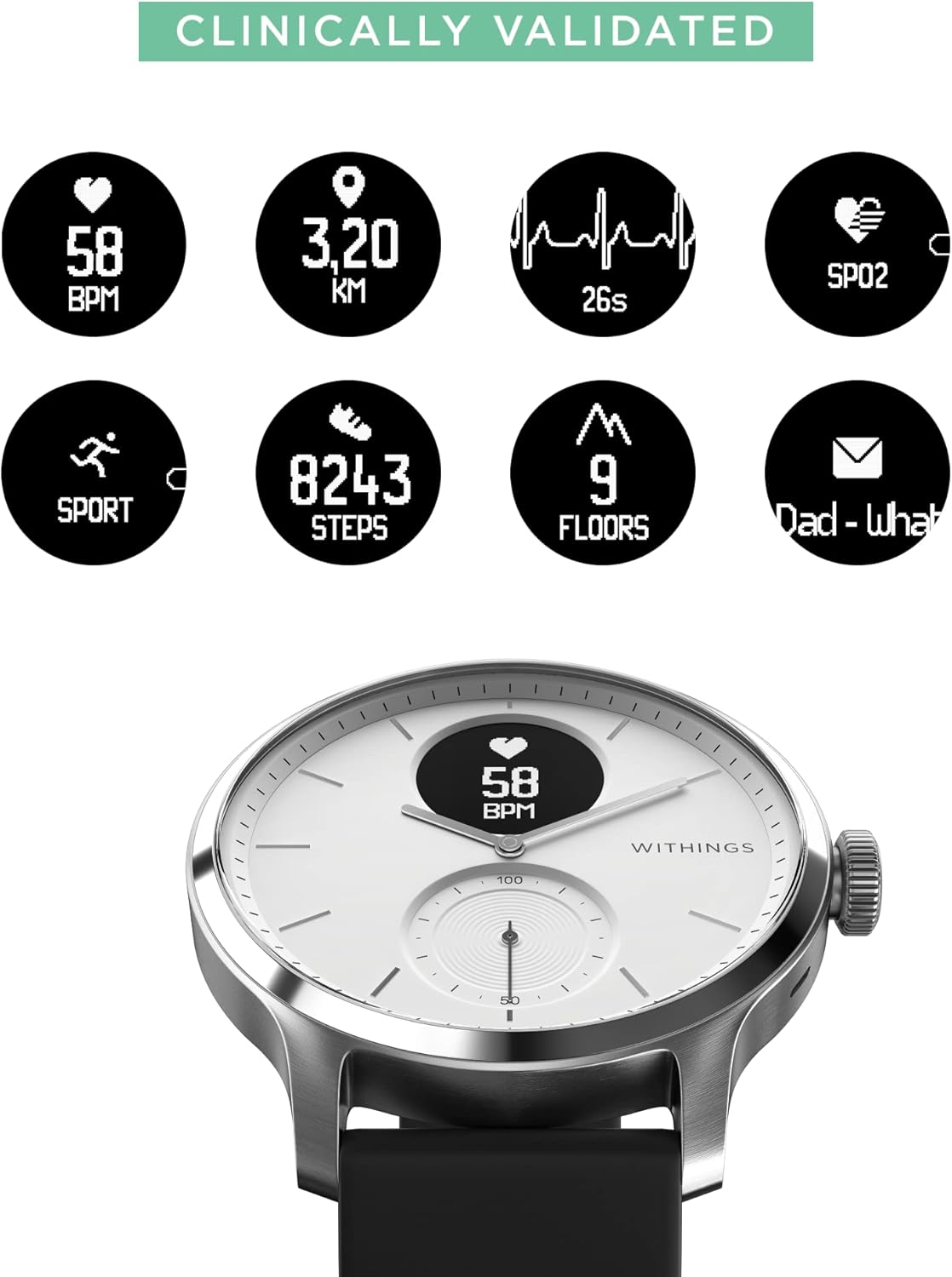 Withings ScanWatch - Hybrid Smartwatch with ECG, Heart Rate Sensor and Oximeter (White, 42mm)