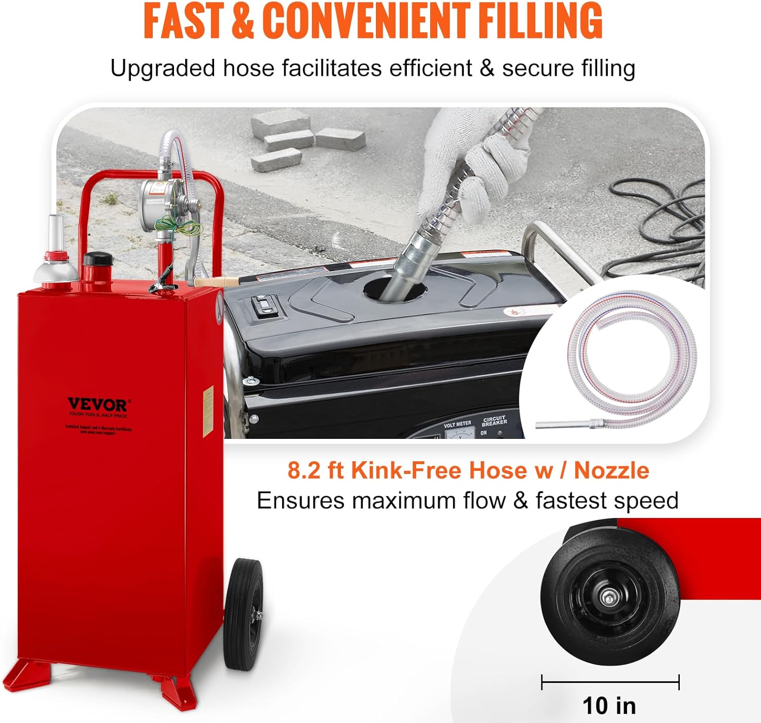 VEVOR 30 Gallon Portable Gas Caddy, Fuel Caddy Fuel Storage Tank with 2 Wheels & Manual Transfer Pump, Gasoline Diesel Fuel Container for Cars, Lawn Mowers, ATVs & Boats, Red