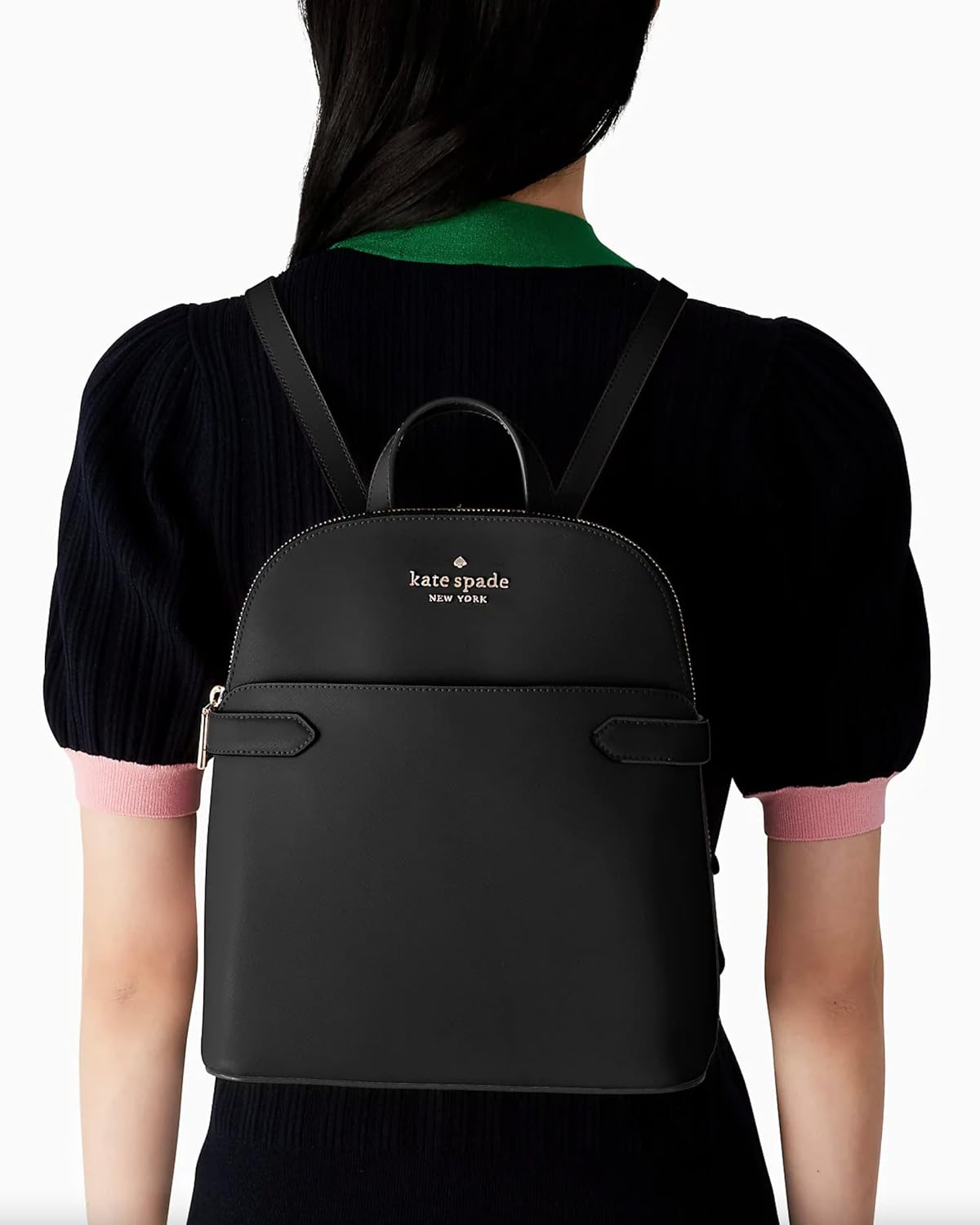 Kate Spade New York Staci Dome Backpack bundled with matching Staci Phone Wristlet and Fur Pom (Black)