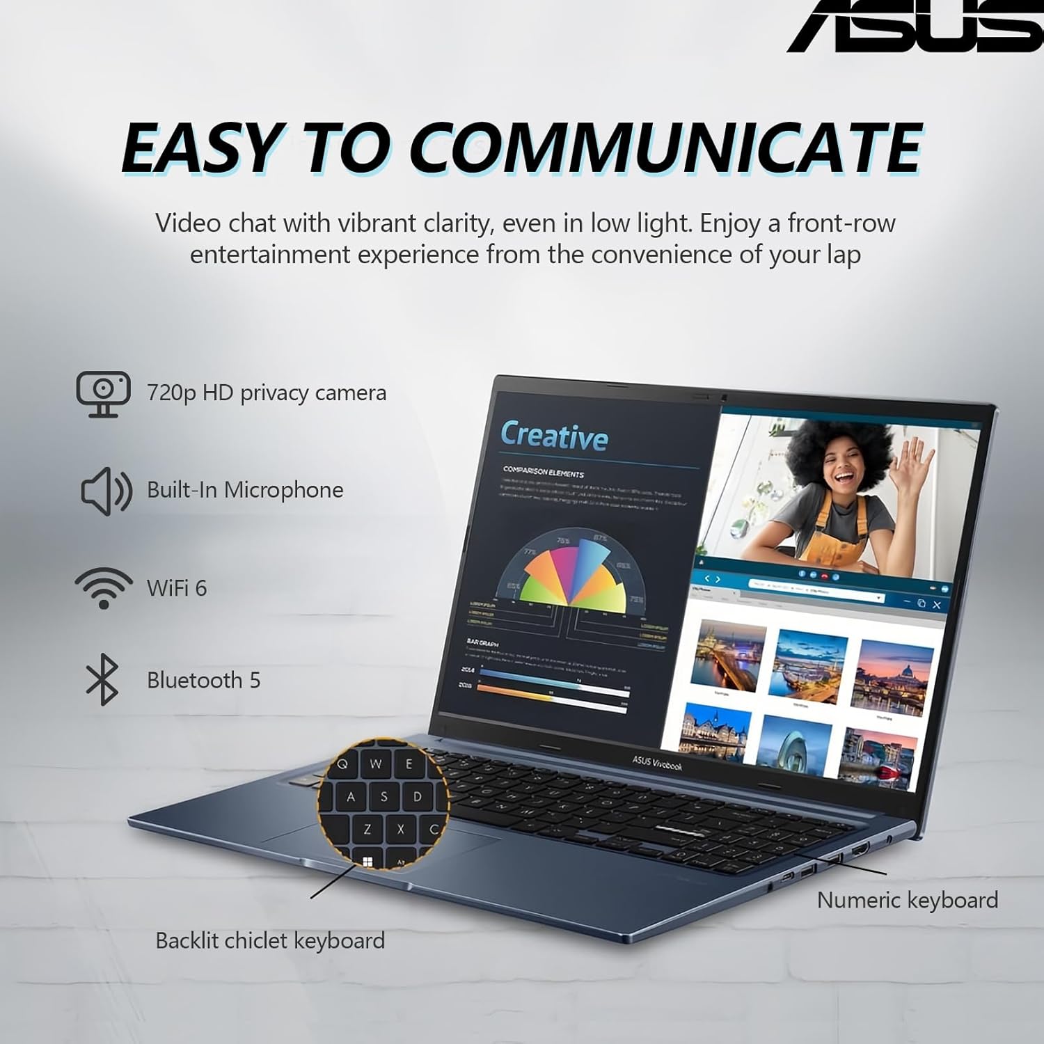 ASUS Vivobook 15 Laptop Touchscreen Computer, 15.6 Laptop Touch Screen FHD, Intel 10 Core i7, 40GB RAM 1TB SSD, Windows 11 Pro Lifetime Microsoft Office Included, Backlit Numeric Keyboard Webcam WiFi6