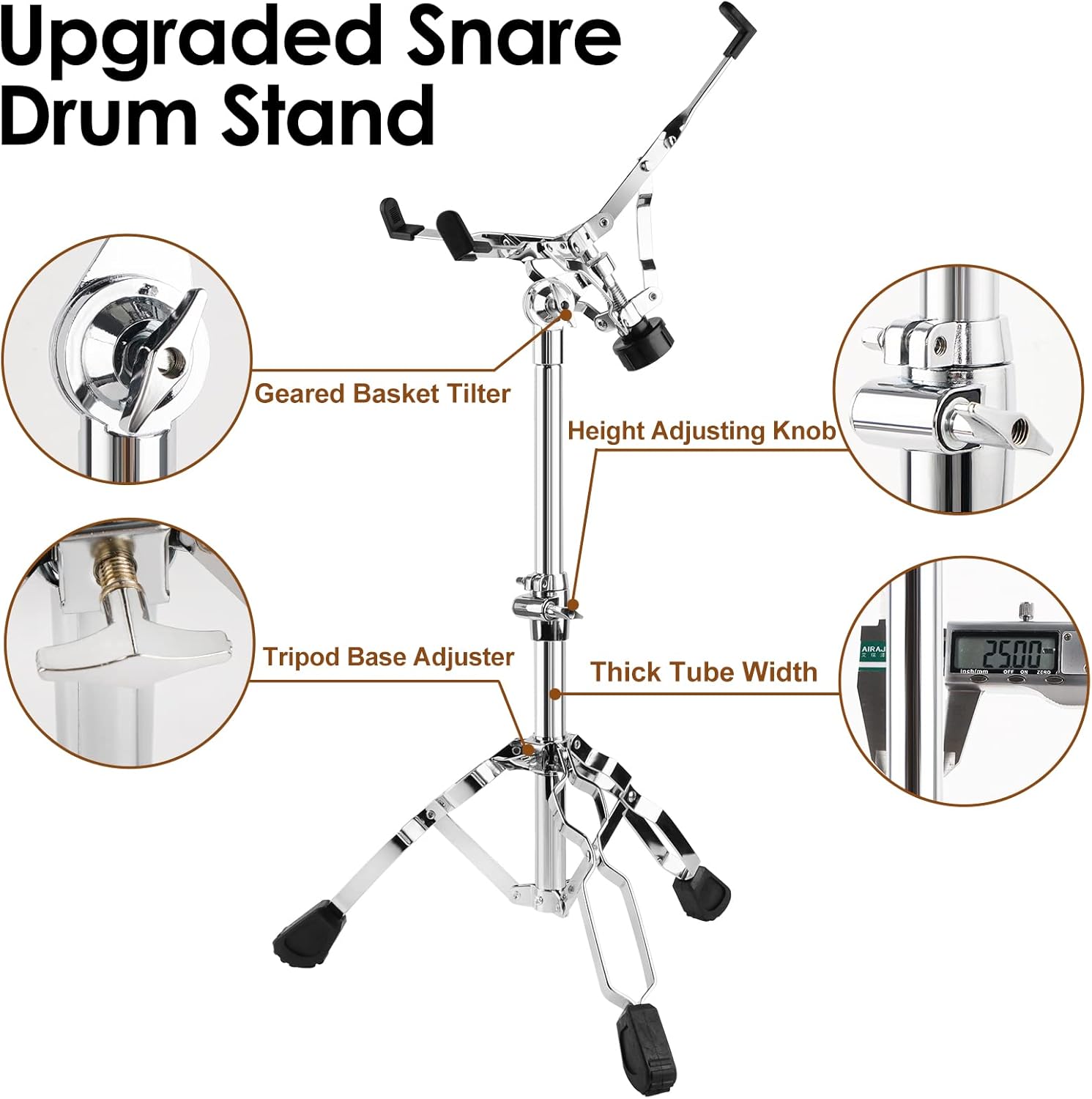 Vangoa Snare Drum Stand Lightweight Double Braced Adjustable Height with Carrying Bag Fit 10 to 15 Dia Drums