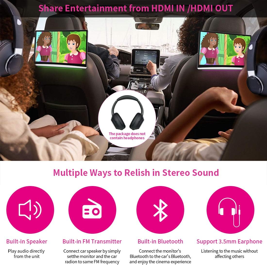13.3" Upgrade Car TV,Android 10 Multifunction Headrest Monitor Tablet Touch Screen,Car Back Seat TV Support 4K/WiFi/Bluetooth/Netflix/HDMI in/Out/FM/Video Player,Great for Car Travel