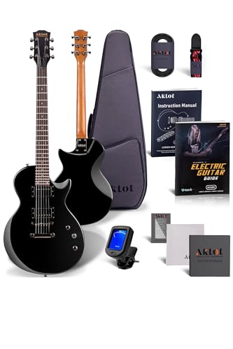 AKLOT Muti-Tone Electric Guitar with Coil-Split: Roasted Maple Neck, Flame Maple Graphic Top, Dual Humbuckers Pickups, Beginner Guitar Kit with Gig Bag, Lesson Book, Strap, Picks, Violet Venom