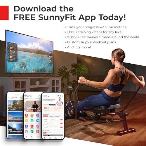 Sunny Health & Fitness Row-N-Ride PRO, Full Body Combo Squat Machine w/Optional Resistance Band, Easy Setup Ab Workout Exercise Equipment for Home, Whole Body Cardio, Optional SunnyFit App Connection