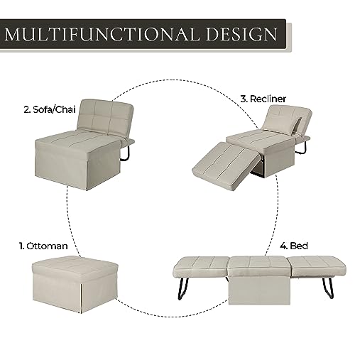 Chair Bed Sleeper, 4 in 1 Convertible Ottoman Bed, Folding Sleeper Sofa Chair with Adjustable Backrest, No Assembly Required for Apartment, Living Room and Bedroom,Dark Gray