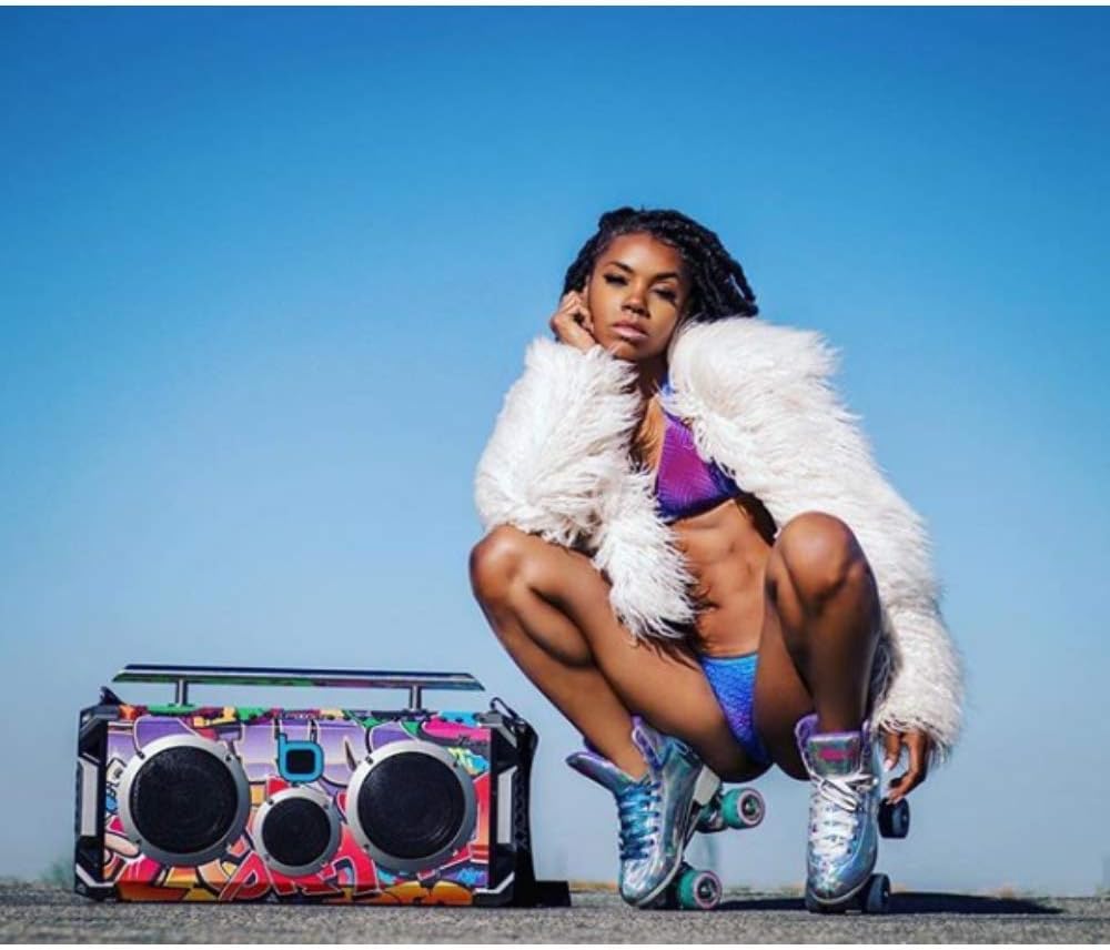 Bumpboxx Bluetooth Portable Speaker Boombox Flare8 Blue | Retro Boombox with Bluetooth Speaker | Rechargeable Lithium Battery | includes Wireless Microphone, Carrying Strap & Remote Control