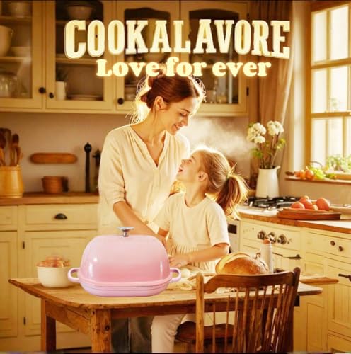 Cast Iron Dutch Oven,6 QT Bread Oven,Thick Enameled Loaf Pan with Lid,Bread Pans for Homemade Bread,14.5"Dutch Oven for Bread Baking,Loaf Pans-with Silicone Baking Mat&Recipe,Gifts for Family,Pink