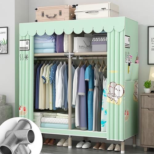 Portable Closets Space Saving Wardrobe - Canvas Wardrobe For Bedroom, Fabric Wardrobe Clothes Storage, Portable Wardrobe With 2 Side Pockets, With Shelves And Hanging Rail, For Bedroom, Living Room(11