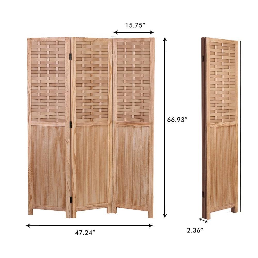 COZAYH 3 Panel 67” Paulownia Wood Screen Room Divider, Folding Room Partitions, Freestanding Privacy Screen w/Hand-Woven Polymer
