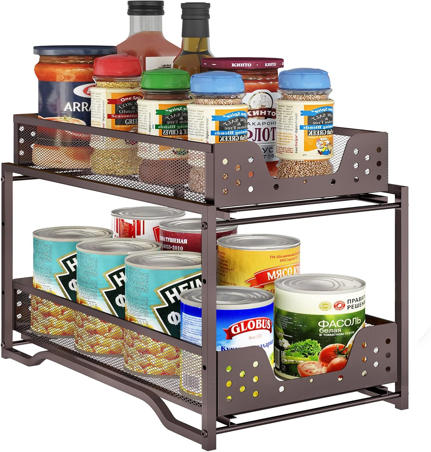 Simple Trending 2-Tier Stackable Under Sink Cabinet Organizer with Sliding Storage Drawer, Bronze