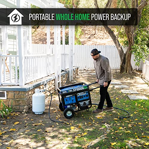 DuroMax XP13000HXT 13,000-Watt 500cc Tri Fuel Gas Propane Natural Gas Portable Generator with CO Alert, Black/Blue