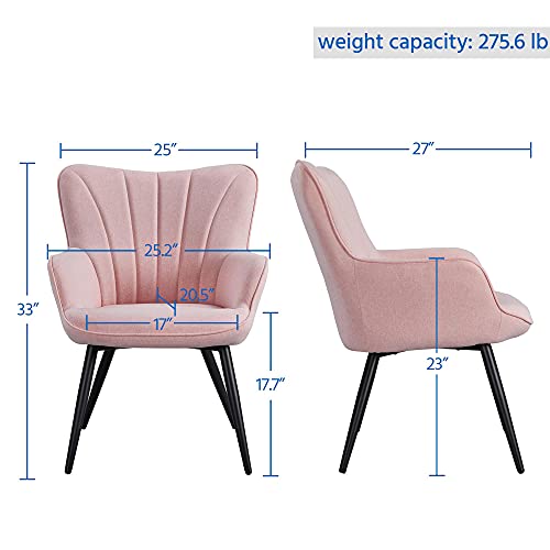 Topeakmart Fabric Upholstered Accent Chair Modern Armchair Dining Chair Curved Back Side Chair for Living Room Dining Room Bedroom Pink