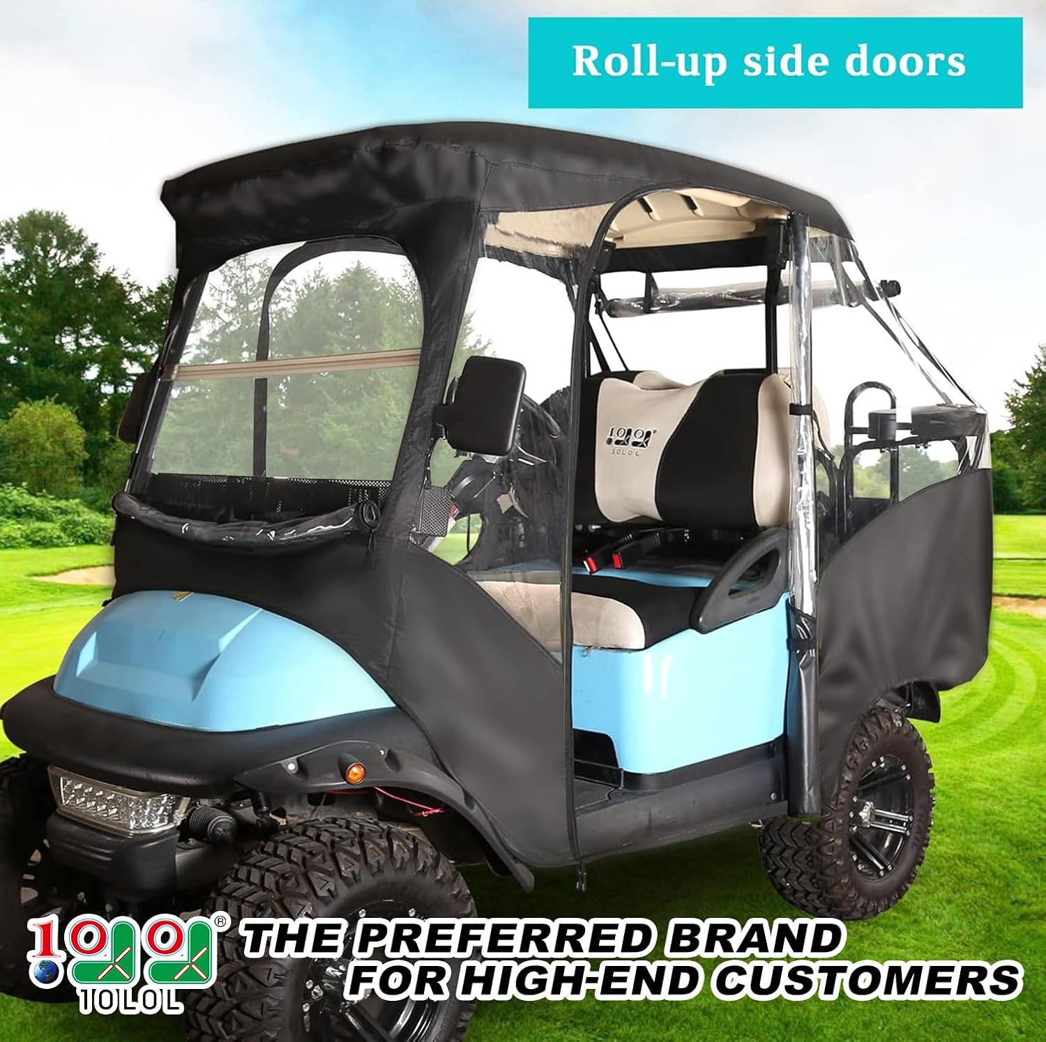 10L0L 4 Passenger Golf Cart Driving Enclosure for Club Car Precedent with Short Roof Up to 57", 4-Sided Clear Window 420D Rain Cover All Weather Windproof Waterproof