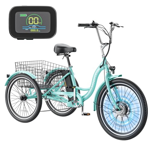 MOONCOOL Electric Tricycle Trike for Adults 350W 36V Removable Battery 24/26 Inches 7 Speeds 3 Wheels Electric Bikes Bicycle for Adults, Three Wheel Electric Cruiser Tricycle