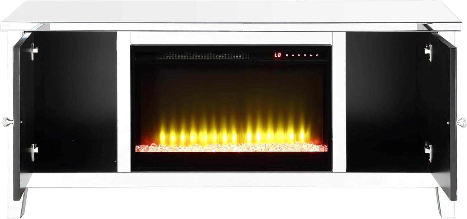 Noralie TV STAND W/FIREPLACE Mirrored & Faux Diamonds LV00312