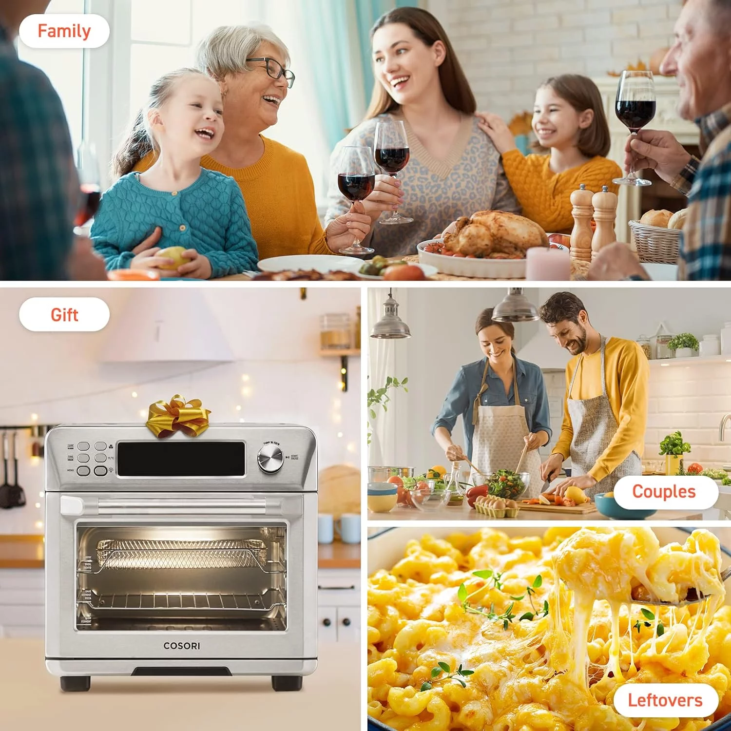 COSORI Smart 12-in-1 Air Fryer Toaster Oven Combo Convection Rotisserie & Dehydrator for Chicken, Pizza and Cookies, Recipe&Accessories Included, 30L, Silver – A Certified for Humans Device