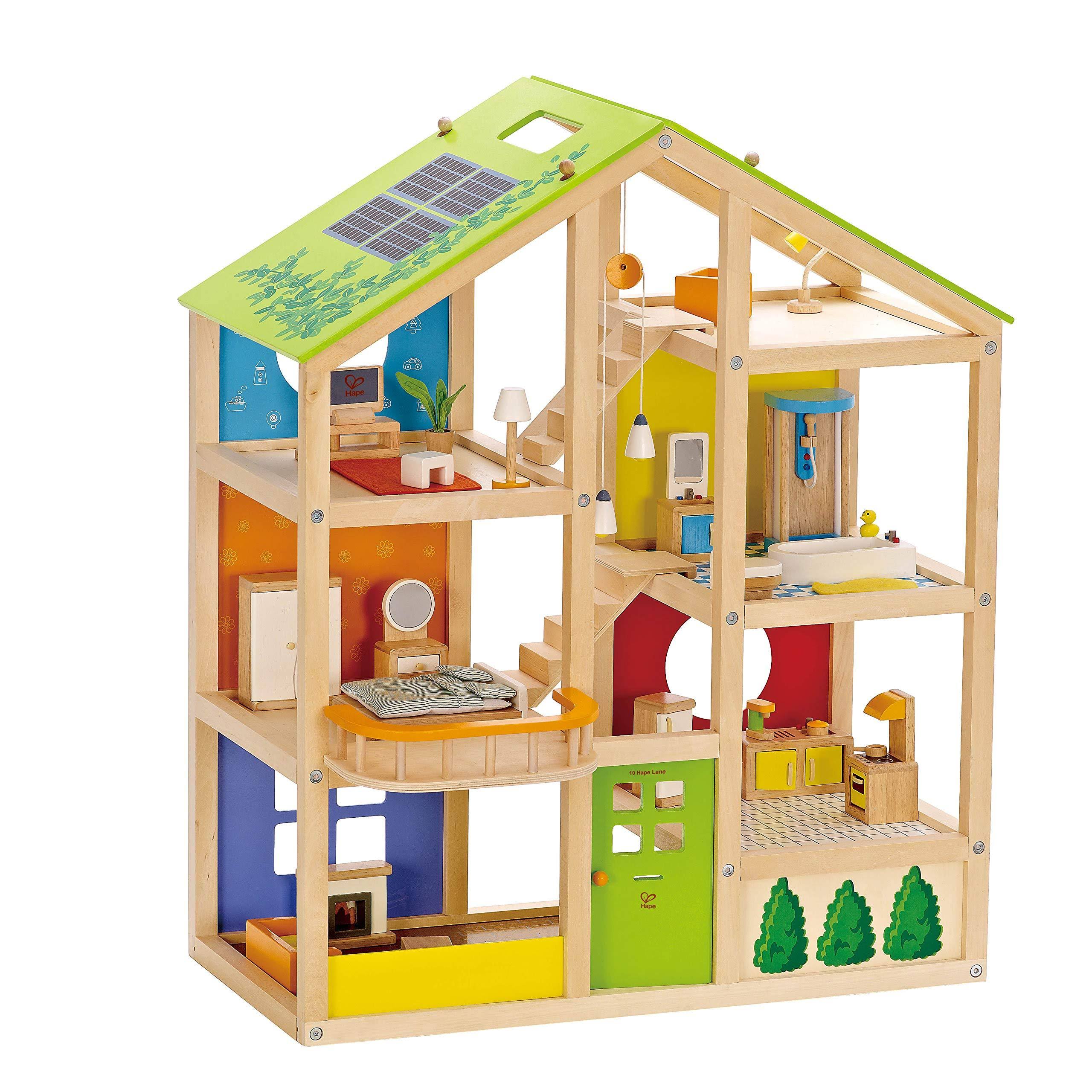Hape All Seasons Kids Wooden Dollhouse by Award Winning 3 Story Dolls House Toy