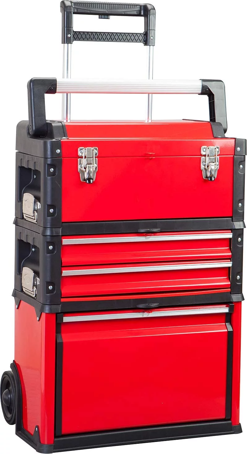 Big Red Rolling Tool Chest with Wheels Stackable Tool Storage Cabinet with 3 Drawers for Garage Workshop