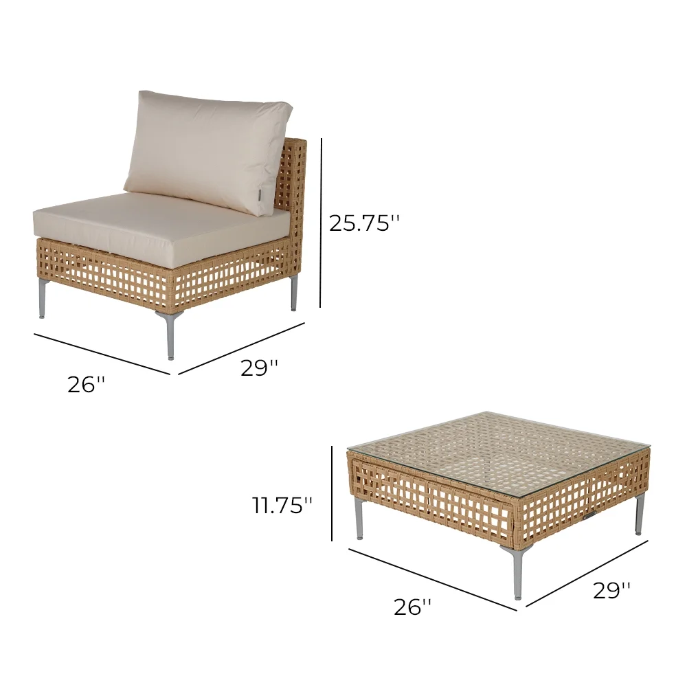 Grand Patio 7-Piece Wicker Patio Furniture Set, All-Weather Outdoor Conversation Set Sectional Sofa with Water Resistant Beige Thick Cushions and Coffee Table