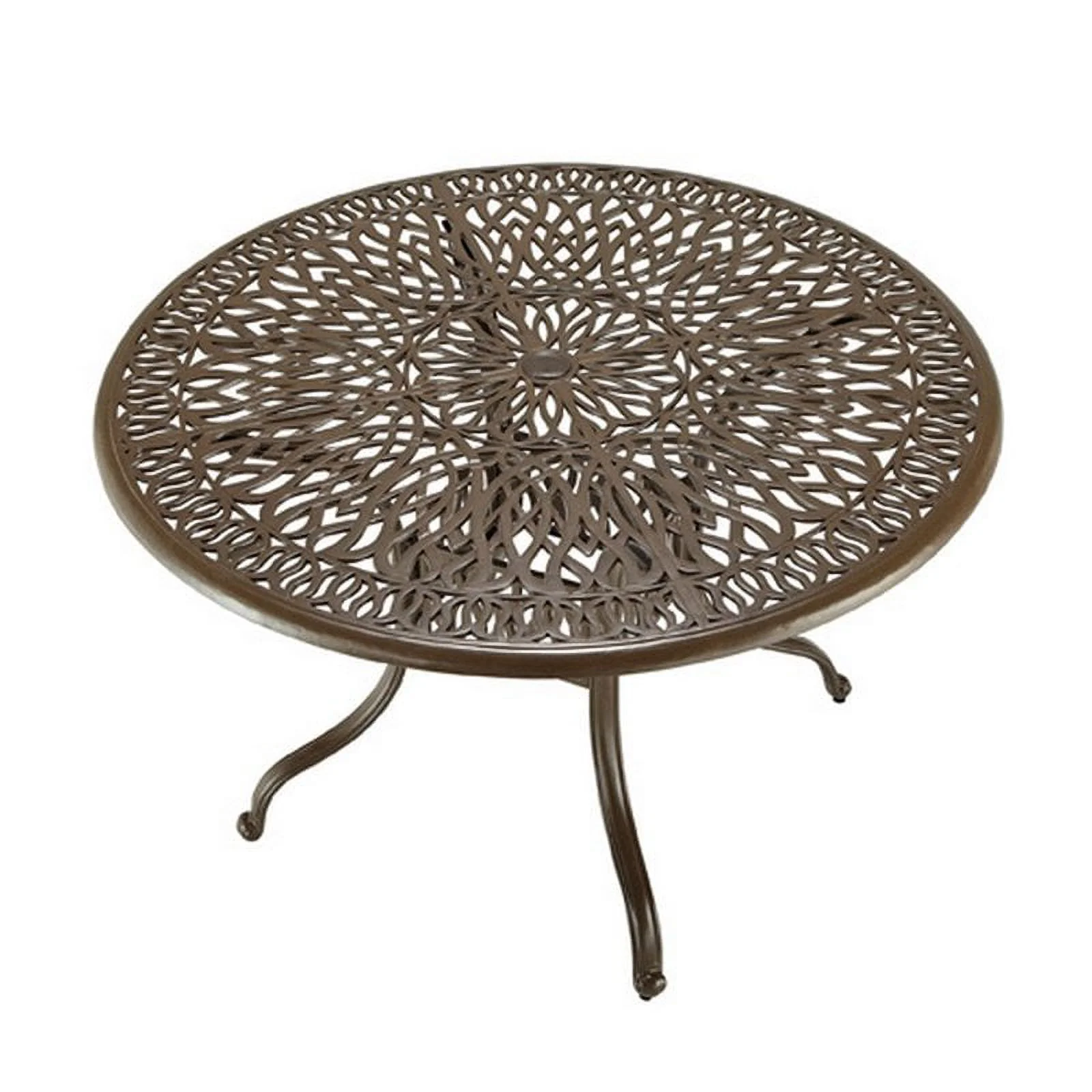 Pemberly Row Coastal Brown Cast Aluminum Round Outdoor Dining Table