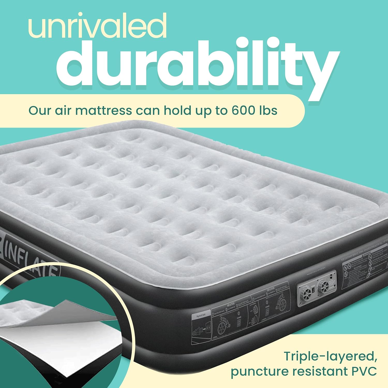 EZ Inflate Air Mattress with Built in Pump - Twin Size Double-High Inflatable Mattress with Flocked Top - Easy Inflate, Waterproof, Portable Blow Up Bed for Camping & Travel