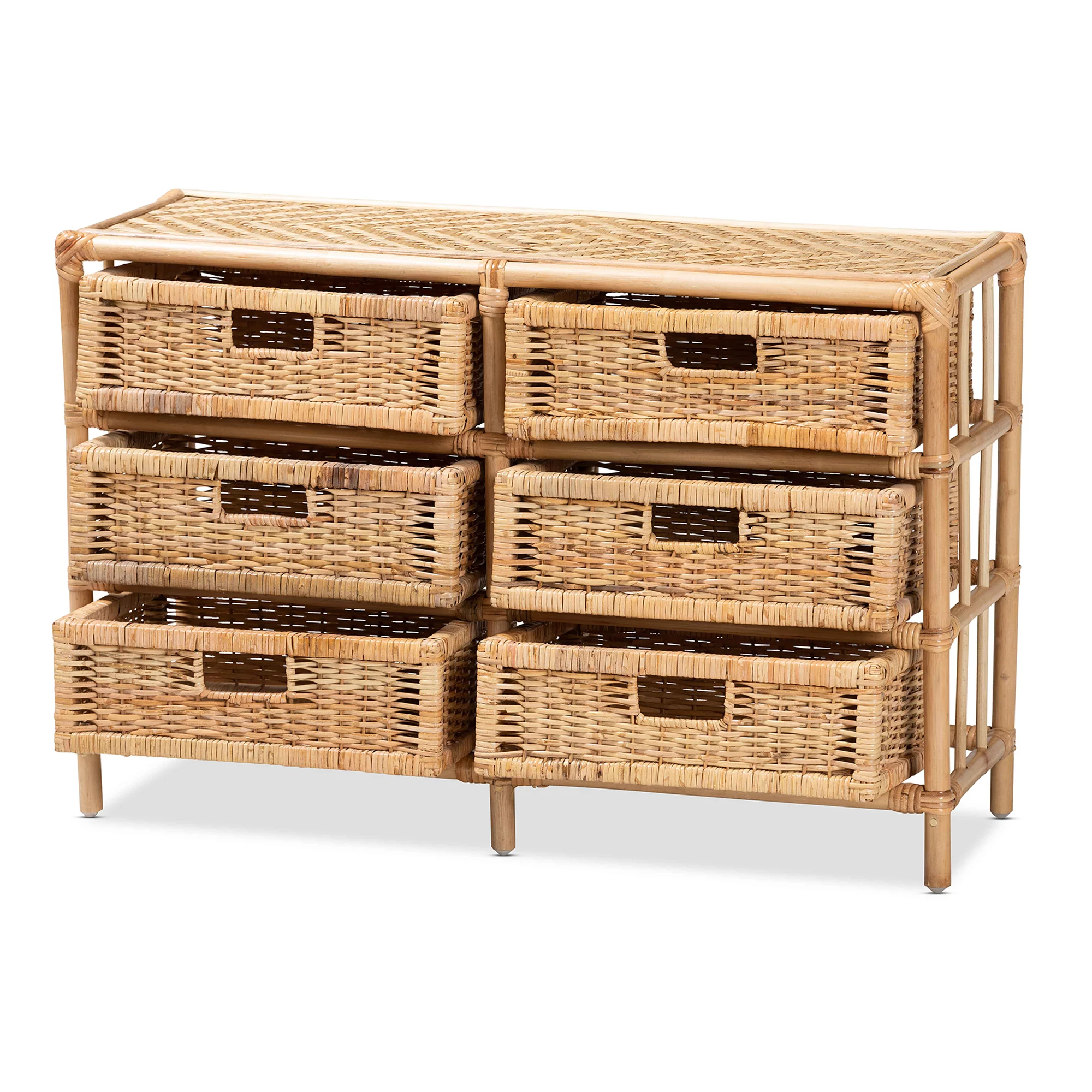bali & pari Dariana Modern Bohemian Natural Brown Rattan 6-Drawer Storage Cabinet