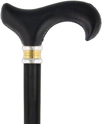 Royal Canes Black Leather Derby Walking Cane w/ Black Beechwood Shaft
