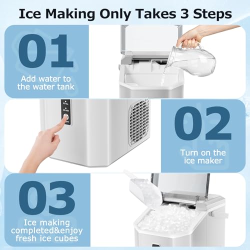 ZAFRO Nugget Ice Maker Countertop with Handle, Pellet Ice Machine with Self-Cleaning, 35Lbs/24Hrs, Chewable Ice Cubes, Nugget Ice Maker with Ice Basket/Ice Scoop for Home/Office/Bar/Party