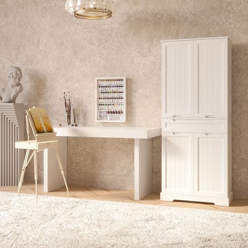 Gizoon 71" Tall Kitchen Pantry Storage Cabinet with Doors and Shelves Large Freestanding Pantry Storage Cabinet with Drawer Wooden Sideboard Buffet Cabinet for Bathroom Craft Room, White