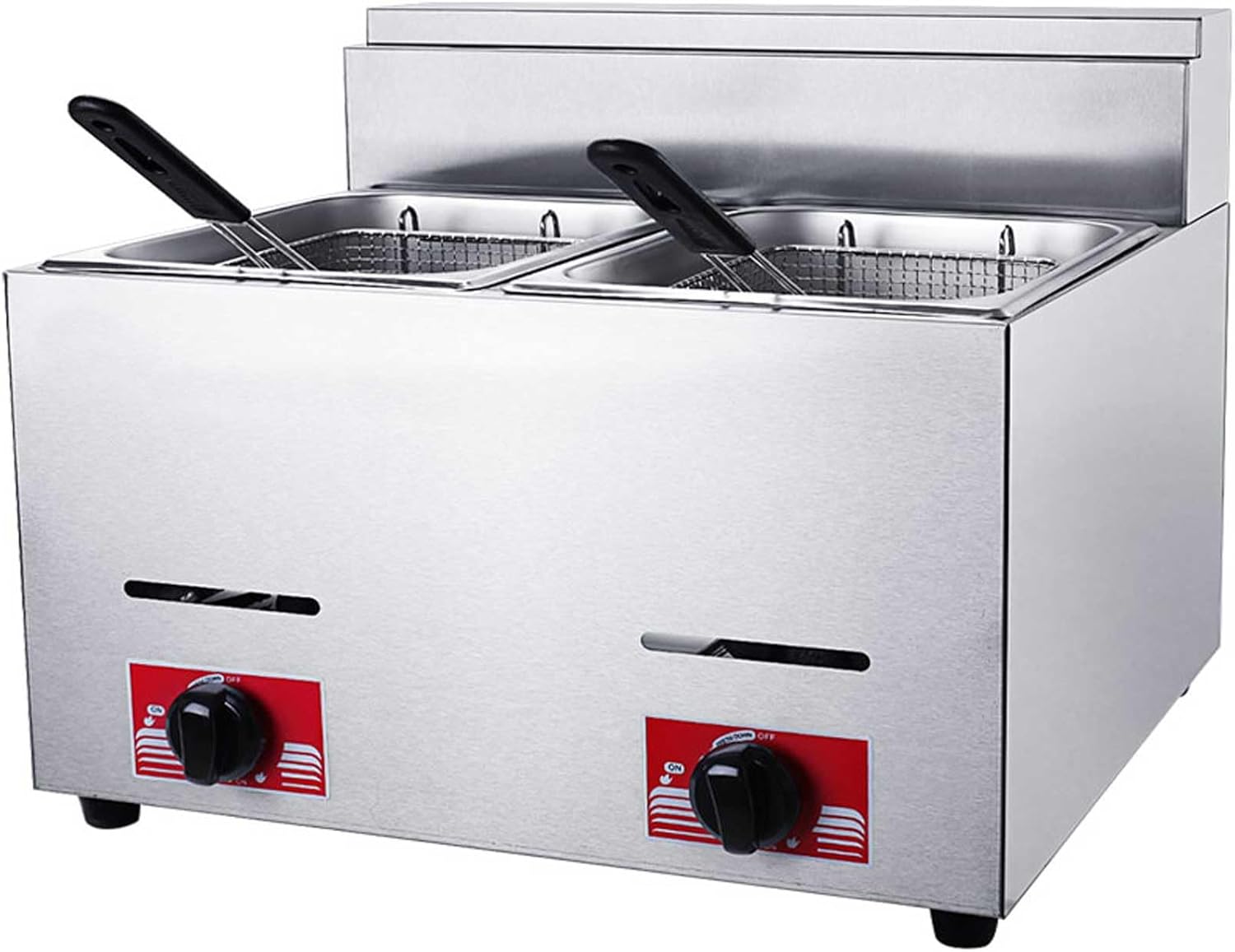 LPG Gas Deep Fryer with 6L*2 Basket and Lid Stainless Steel Countertop Propane-LPG Propane (LPG) W/Metal Tube Home Kitchen