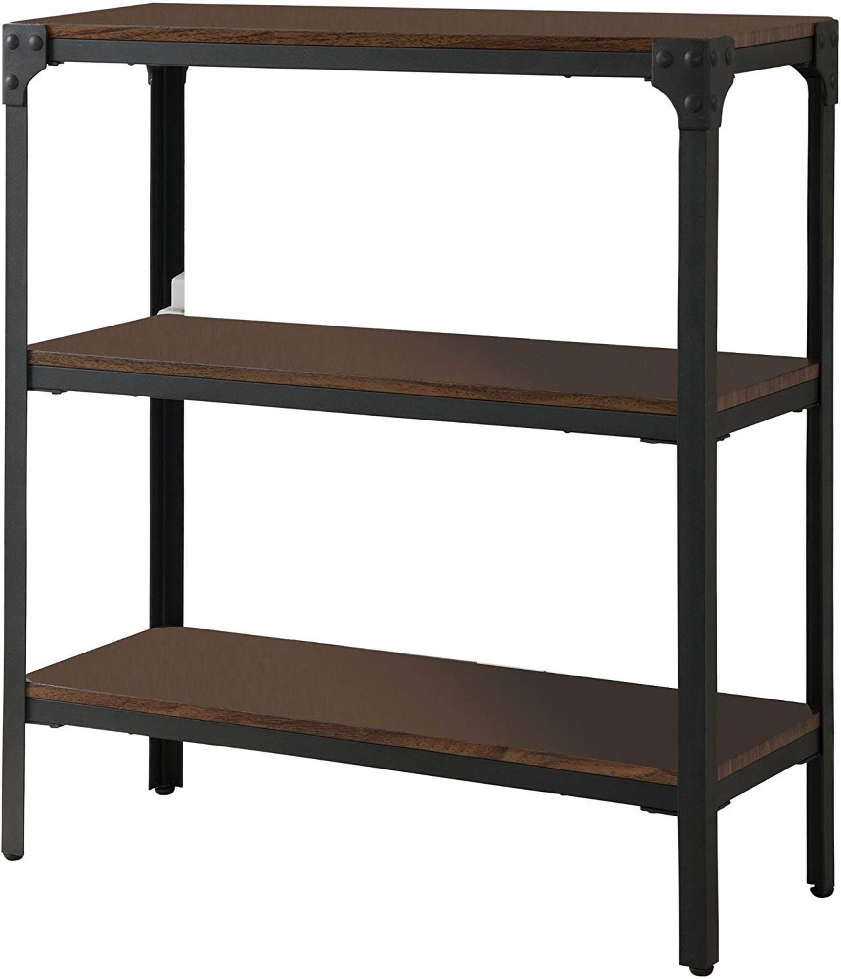 Metal Wood Antique Walnut 2 Tier Shelf Storage Bookcase Organizer