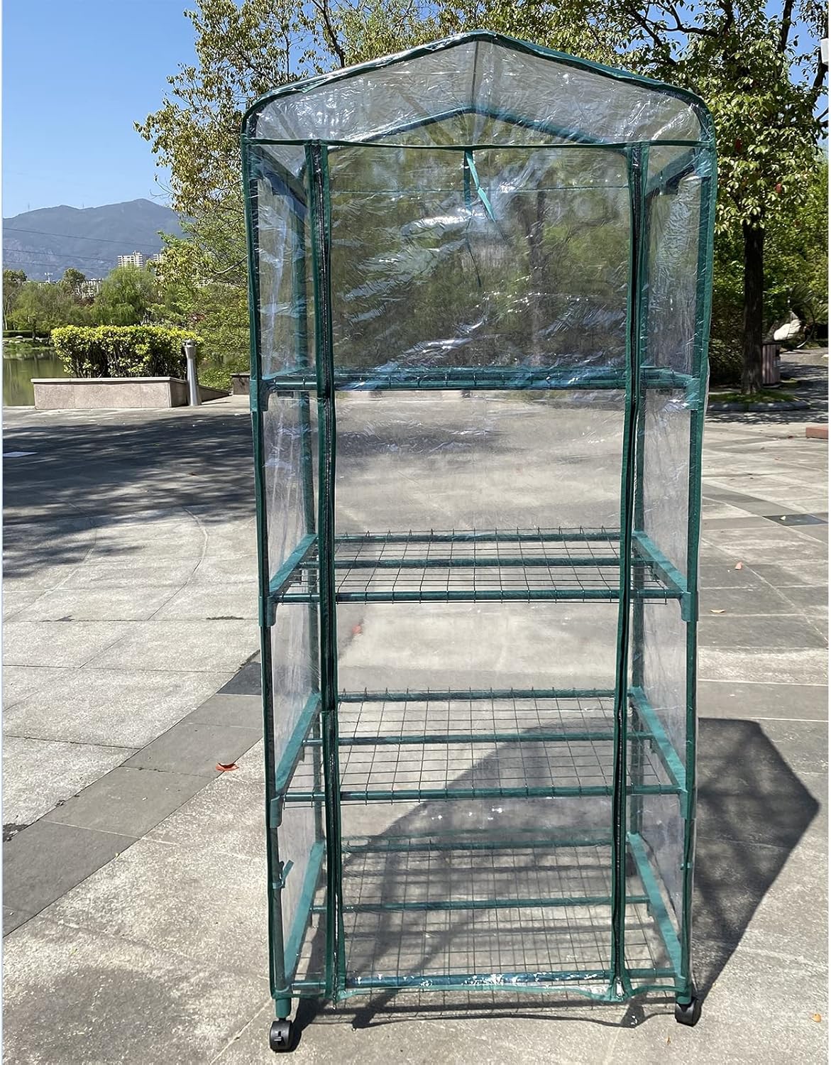Portable Mini Greenhouse - 4 Tiers Indoor Outdoor Greenhouse with Wheels-Use in Any Season for Plants - 27.6" W x19.3 Dx66.9 H