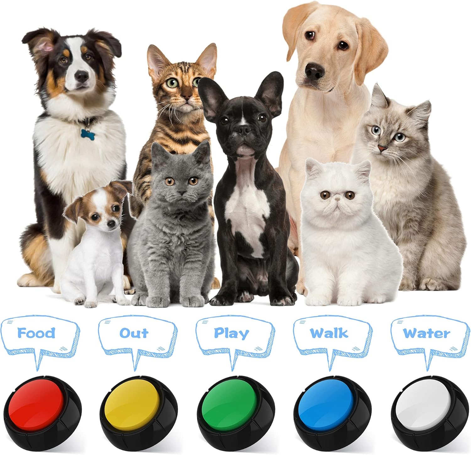 Dog Talking Button Set/Dog Buttons for Communication Voice Recordable Buttons Dog for Words and Answer Buttons Personalized Sound Best Stuff for Dog Tranning of 5 pcs (Battery Included) Pack of 2