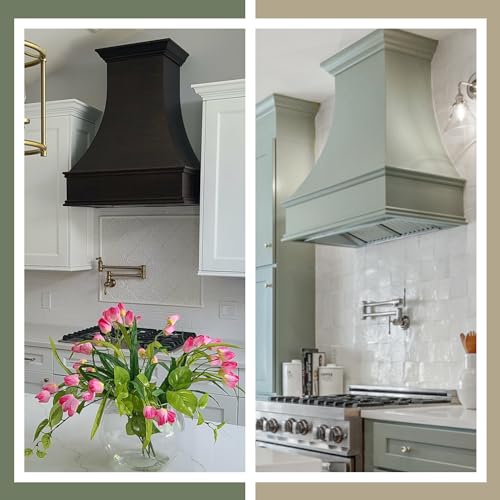 Riley & Higgs Curved Front Black Range Hood Cover With Decorative Molding - Wall Mounted Wood Range Hood Covers, Plywood and Maple