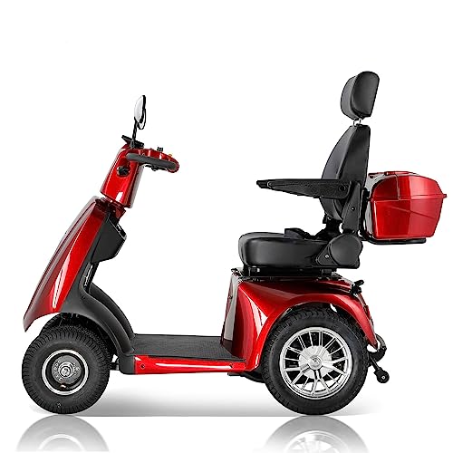 ZVGREEN Heavy Duty 4-Wheels Mobility Scooter for Adults & Seniors, Medical Electric Powered Wheelchair Device 800W, Elderly-Rear LockBox Smart Seat 360 Degree Rotation (Model JXY4D-Red)