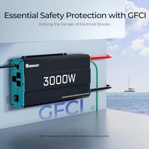 Renogy Inverter PUH, 3000W Pure Sine Wave Power Inverter with UPS Transfer Switch & Bluetooth, 12V DC to 120V AC Converter for RV, Truck, Home,Camping - 6000W Surge Power, Remote Monitoring