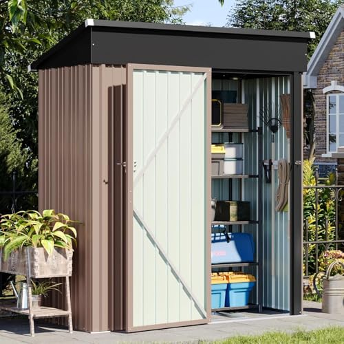 Aoxun 6x3.9 FT Shed with Base Metal Outdoor Storage Shed Garden Shed with Lockable Doors Tool Shed Bike Shed for Backyard, Patio, Poolside (Brown)