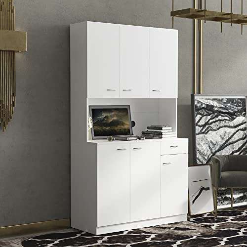 SHMAO 39" W Wardrobe Armoire Closet, Tall Freestanding Armoire Wardrobe Cabinet with Doors and Storage Shelves, Wood Closet Bedroom Clothes Organizer, Large Closet Storage Cabinet for Bedroom - White