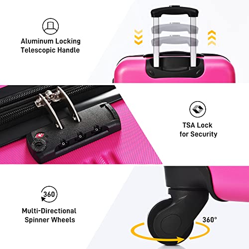 Merax Luggage Sets 3 Piece, Expandable Suitcase with Spinner Wheels, Hardside Luggage with TSA Lock, 20 inch 24 inch 28 inch, Rose Pink