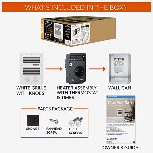 Cadet Com-Pak Bath Electric Wall Heater Complete Unit with Thermostat and Timer
