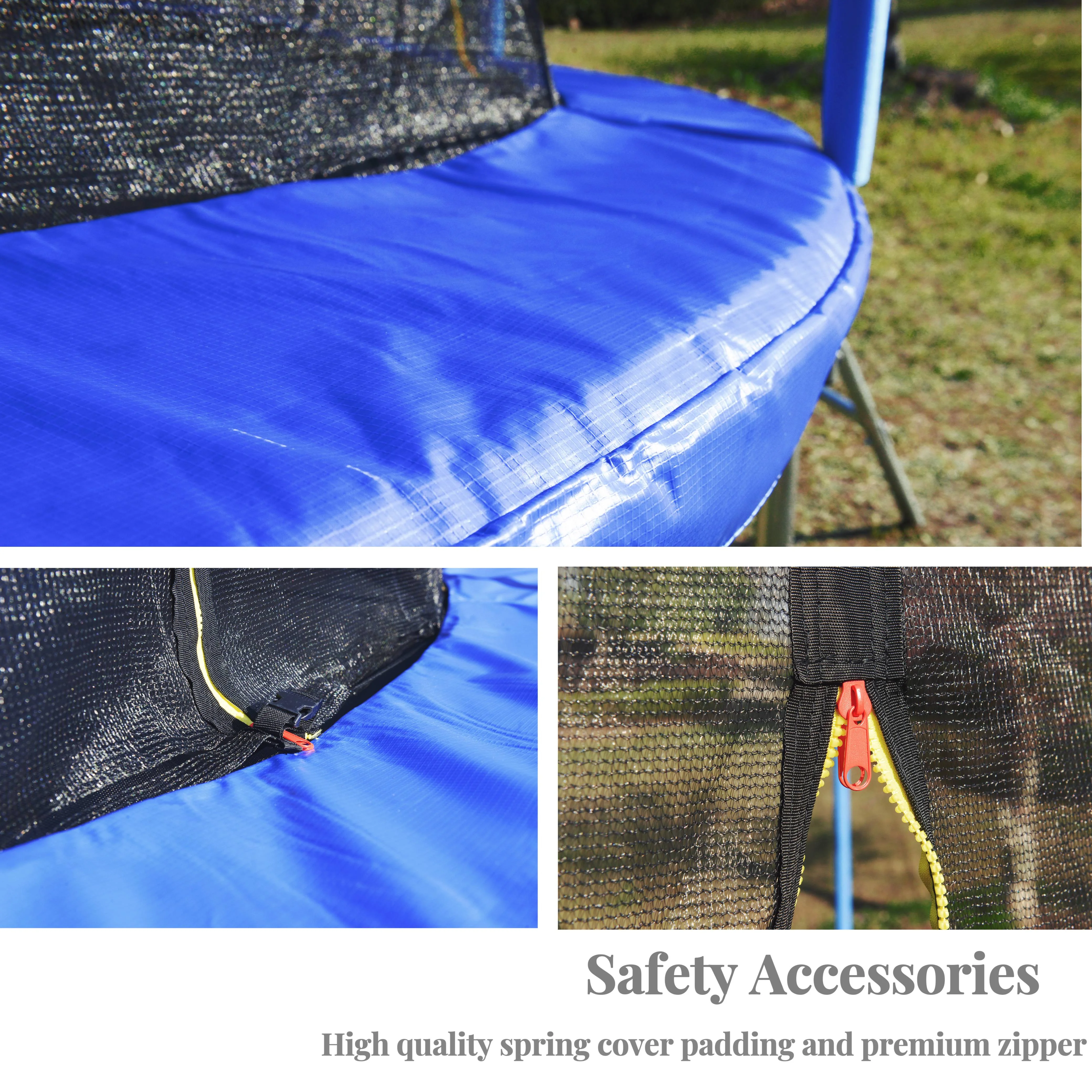 Kids Trampoline with Hoop ON SALES, Seizeen 12FT  Pumpkin Trampoline for Outdoor All-Weather Trampoline W/ Enclosure Net & Anti-collision Curved Pole, Outdoor Round Trampolines Bears 4-6 Kids, Blue