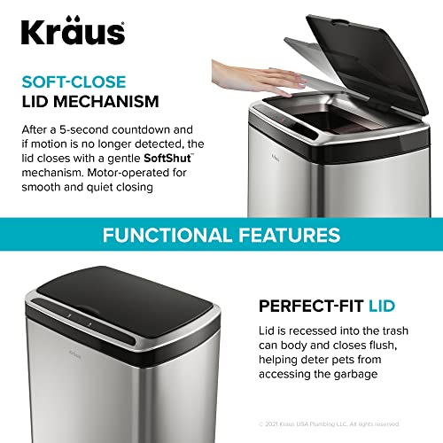Kraus GarbagePro Rectangular 13 Gallon Hands-Free Motion Sensor Trash Can Battery Operated