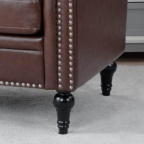 Chesterfield Chair Leather, Square Arm Tufted Back Upholstered Single Sofa Chair, Club Armchair With Nailheads and Solid Wood Legs, Chesterfield Chair for Living Room Office Reading Room (Brown)