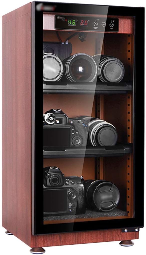 Electronic Dry Cabinet, Dehumidifier Box for Camera Lens & Optical Equipment Storage, LED Lighting, Noiseless & Low Energy, Wood Grain