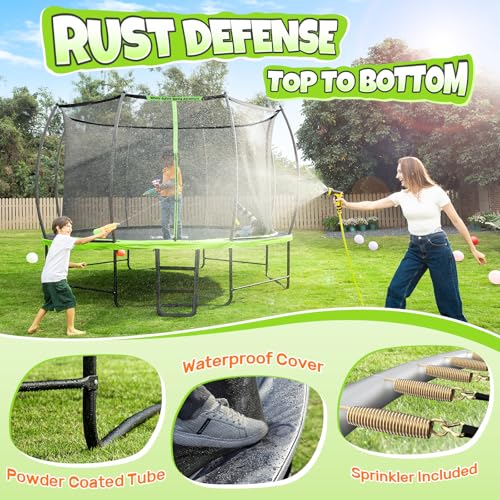 BCAN 8FT 10FT 12FT 14FT 15FT 16FT Recreational Trampoline with Enclosure for Kids Adults, ASTM Approved, Outdoor Trampolines with Ladder for Kids
