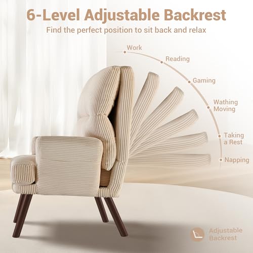 Reading Chair with Ottoman Indoor - Comfy Accent Chair with Ottoman Lounge Chair Armchair,Living Room Chair and Ottoman Set,Bedroom Lazy Chair Adjustable Thick Padded Backrest (Green)