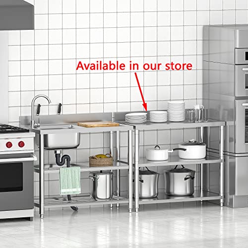 Stainless Steel Commercial Kitchen Sink, Free Standing, Single Bowl Sink Basin with Cold & Hot Water Faucet, Indoor and Outdoor Sink, 21.7 in